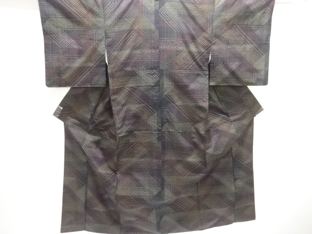 JAPANESE KIMONO / SILK / HAND WOVEN TSUMUGI / GEOMETRIC PATTERN